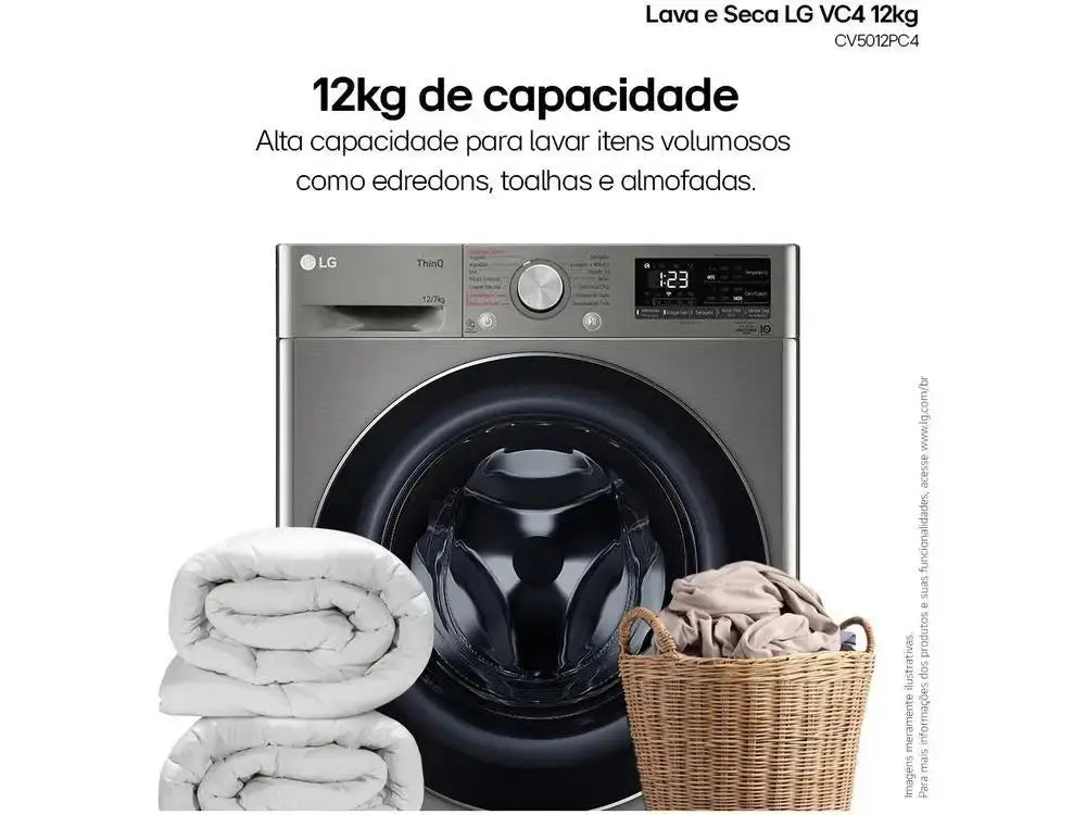 LG 12kg Smart VC4 CV5012PC4 with Artificial Intelligence Hot and Cold Water Silver-220V - ALPENZO