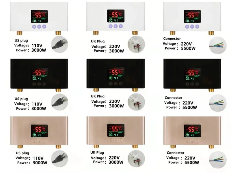 110V/220V Instant Water Heater 3000W/5500W Wall-Mounted Electric Heaters for Bathroom Hot Water Shower and Home Kitchen Heating - ALPENZO