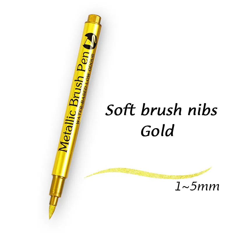 1/2Pcs Brush Metallic Marker Pens Gold Silver Permanent Art Markers Crafts Scrapbooking Painting Stationery School Supplies ALPENZO