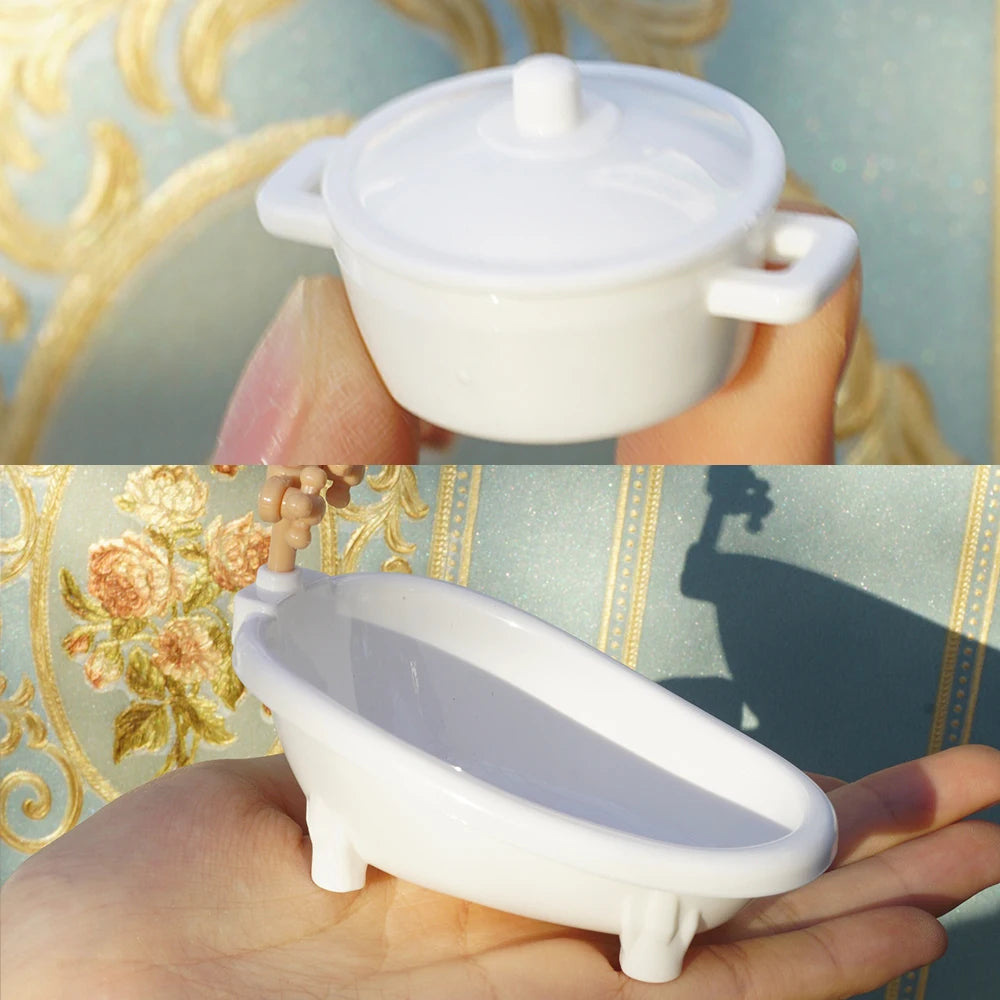 24Pcs Style Brown Miniature DollhouseFurniture Accessory Kids Toy Cute Kawaii Pink Kitchen Cooking Things For Girl Gifts ALPENZO