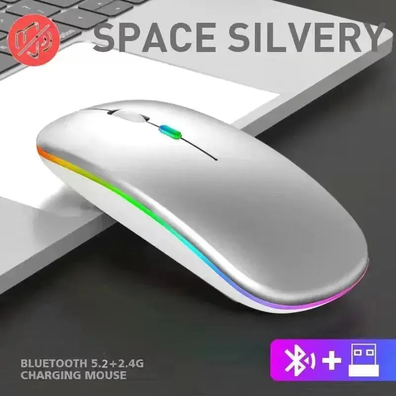 Wireless Mouse Rechargeable Silent LED Backlit Mice PC Laptop Computer Mous 2.4Ghz Receiver Bluetooth Dual Mode Optical Mice - ALPENZO