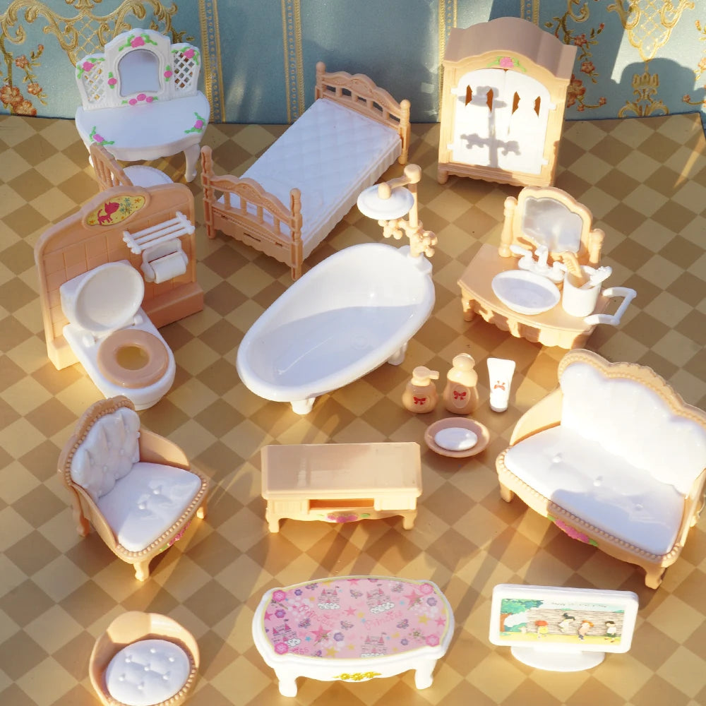 24Pcs Style Brown Miniature DollhouseFurniture Accessory Kids Toy Cute Kawaii Pink Kitchen Cooking Things For Girl Gifts ALPENZO