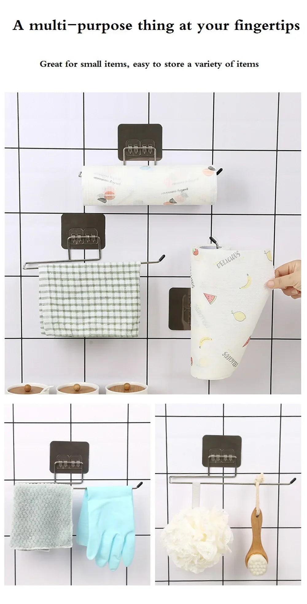 Kitchen paper towel stand glue toilet rack towel, hang tissue dispenser roll napkin cabinet storage accessories, 2 pieces - ALPENZO