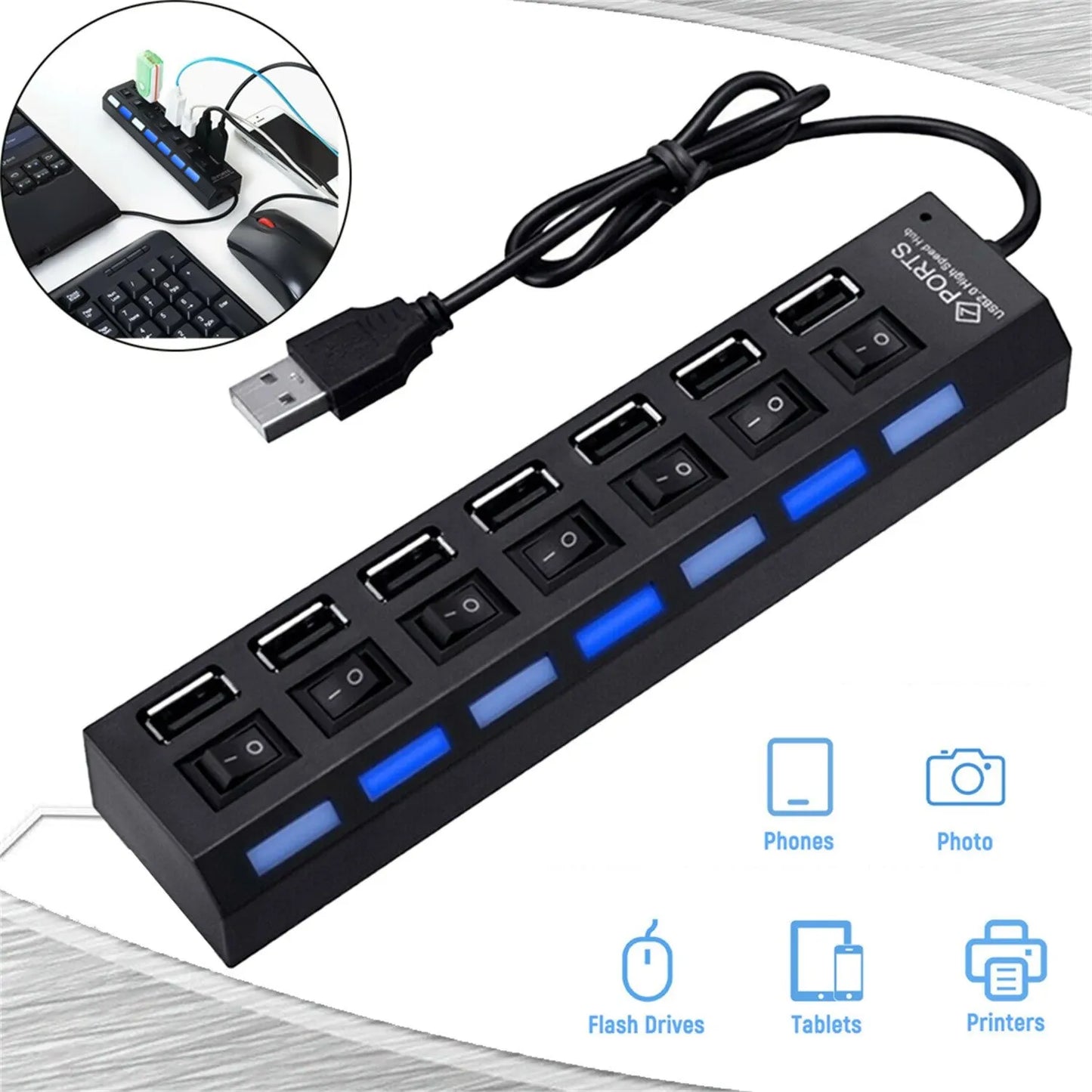 USB Hub Hub USB Adapter Multi Ports Use Power Adapter Extensor USB 2.0 PC Computer Accessories Switch USB For Laptop - ALPENZO