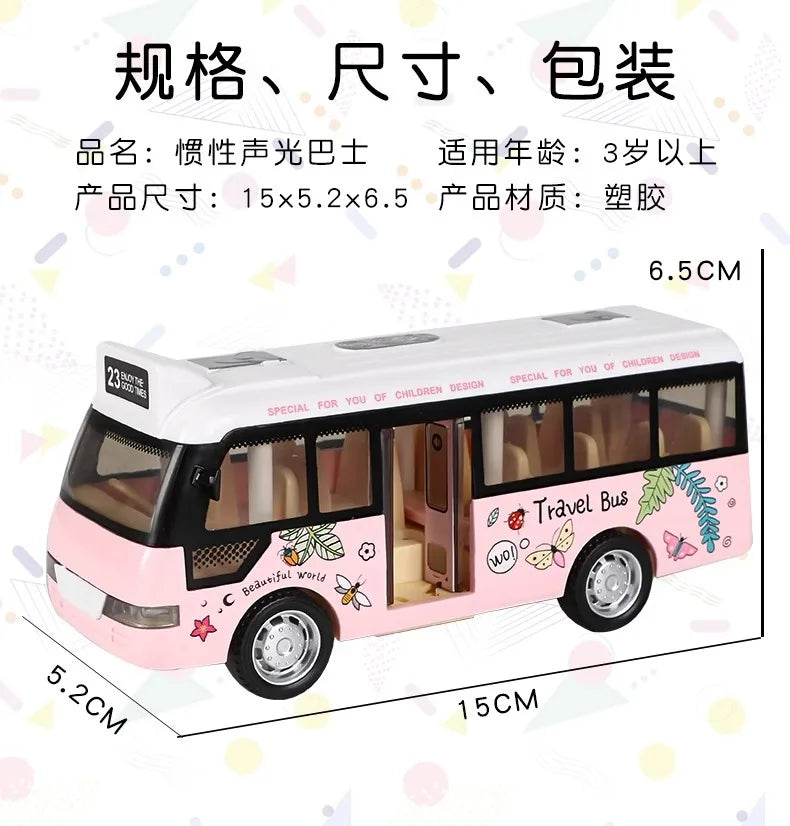 School Bus Toys Cars Die Cast Plastic Little Cars City Bus With Sound And Light Up Friction Powered Cars Play Toys Gift For Kids ALPENZO