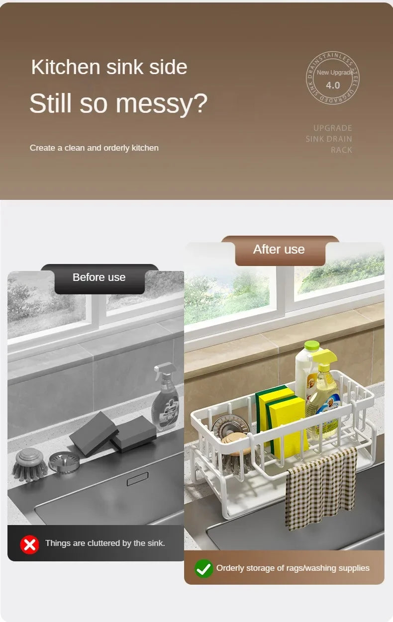 Kitchen Shelf Rag Storage Drainage Shelf No-Punch Storage Rack Home Spice Rack Sink Tap Sink Drainage Rack Kitchen Accessories - ALPENZO