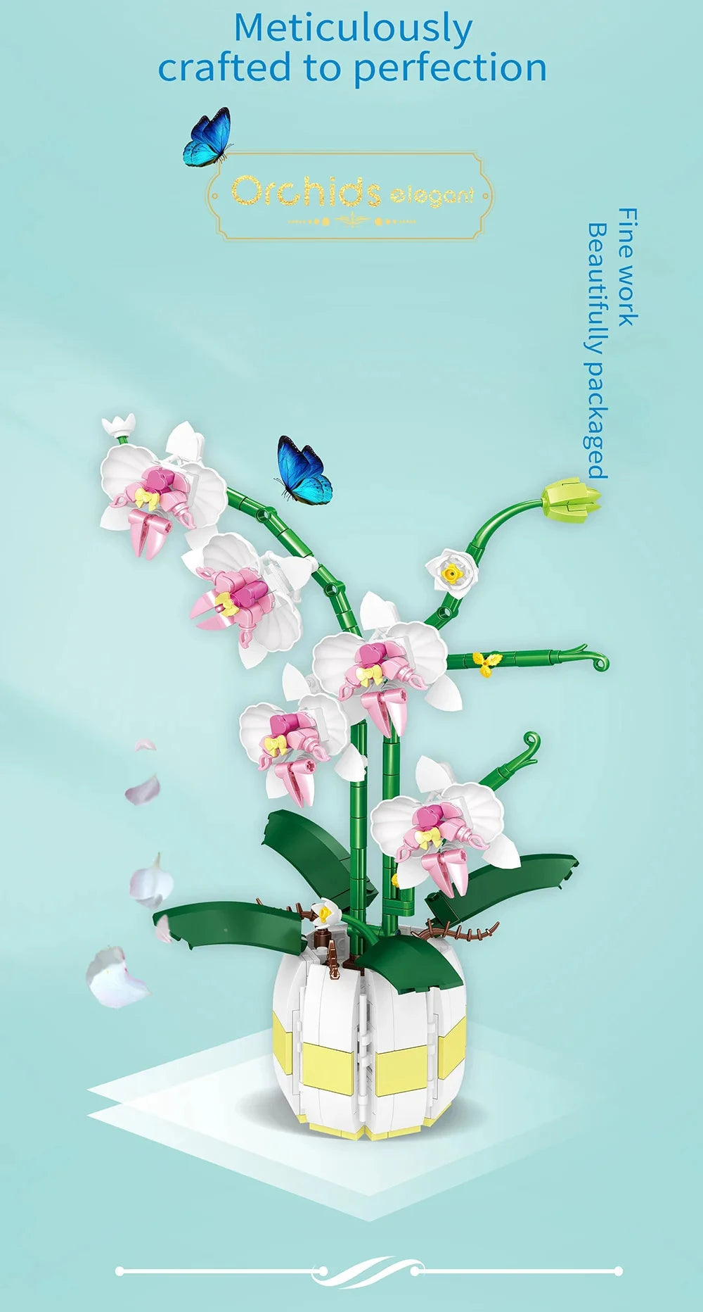 616PCS Orchid Building Blocks Flowers Bouquet Flower Blocks Bonsai Plant Model Bricks Romantic Home Decoration Toy For Kids Gift ALPENZO