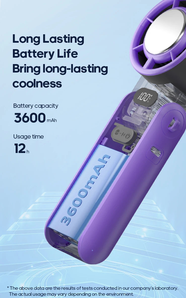 KINSCOTER Outdoor Foldable Portable Handheld Fan Mini Cooling Rechargeable 3600mAh 100-level Free Control High Speed Turbo Fan ALPENZO
