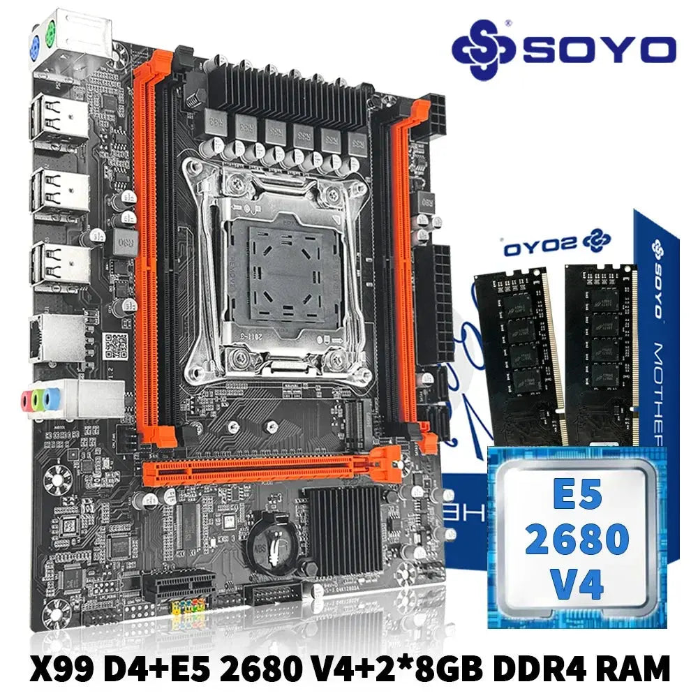 SOYO X99 Motherboard Set Kit With Intel LGA2011-3 Xeon E5 2680 V4 and DDR4 16GB (2*8GB) 2133MHz Dual Channel RAM M.2 NVME - ALPENZO