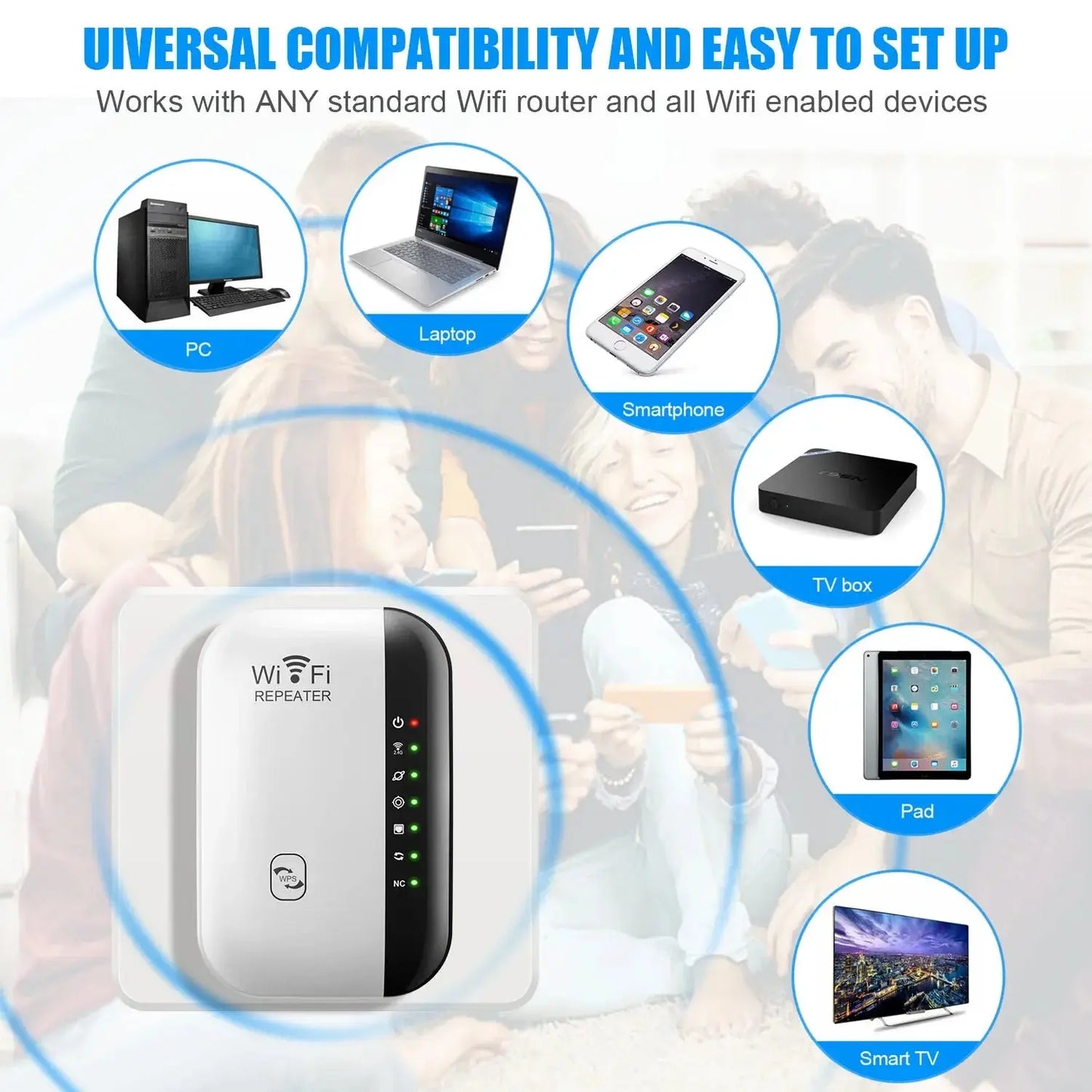 Wireless WiFi Repeater 300Mbps WiFi Extender Amplifier Booster Router 802.11N WPS Long Range 7 Status Light WiFi Repeater for PC - ALPENZO