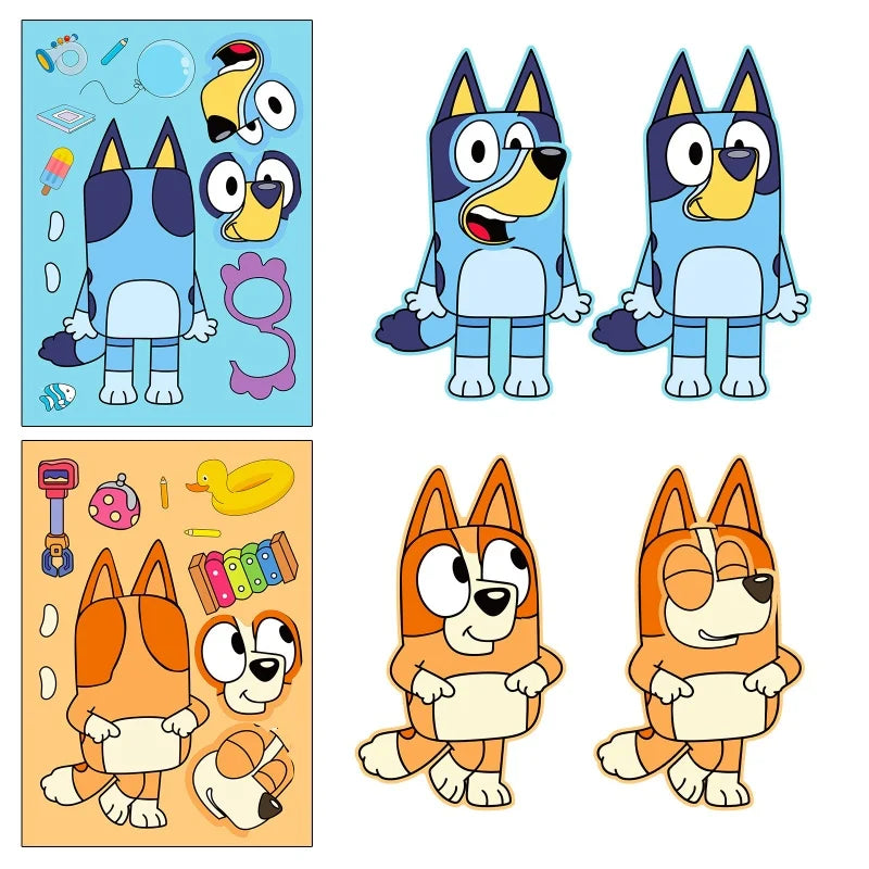 6/12/18Pcs Bluey Anime Cartoon Dog Puzzle Stickers Cute Children DIY Color Puzzle Education Stickers Kids Funny Toys Gift ALPENZO