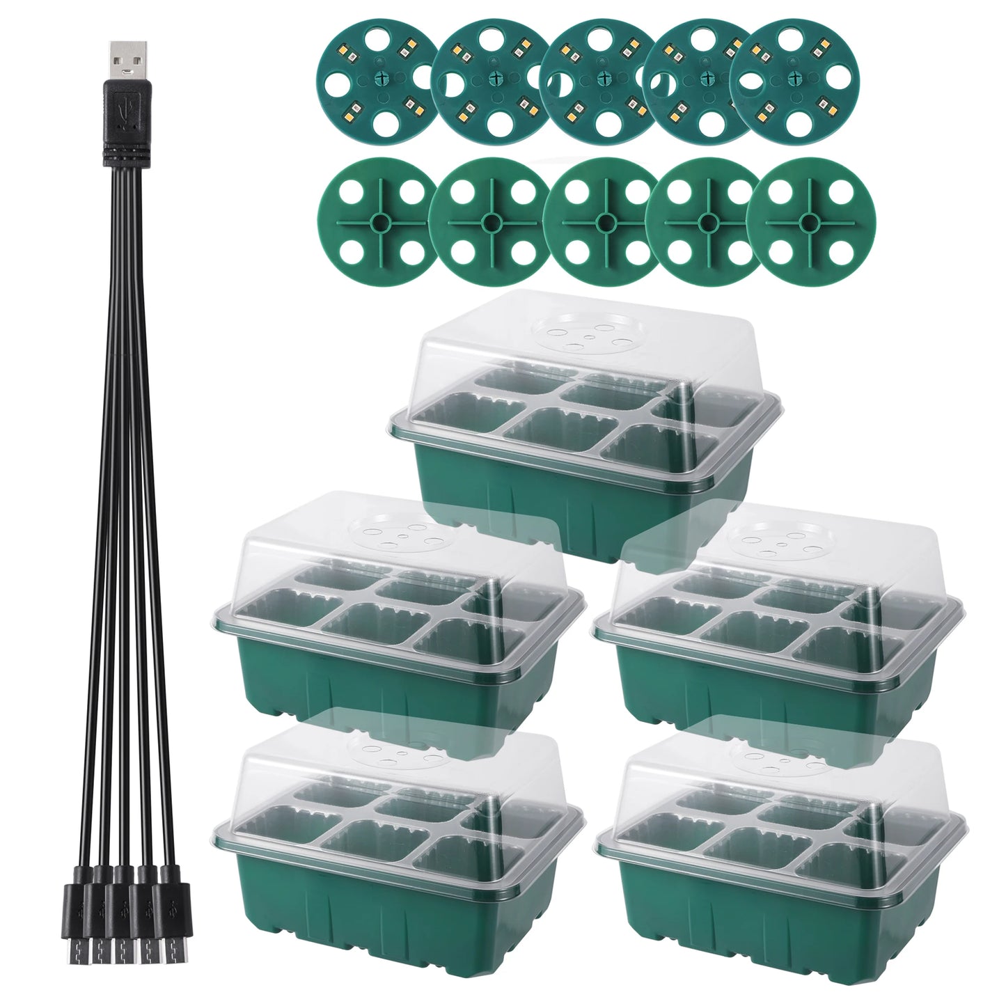 Seed Starter Tray Box With LED Grow Light Nursery Pot Seedling Germination Planter Adjustable Ventilation Humidity 6/12/13 Cell - ALPENZO
