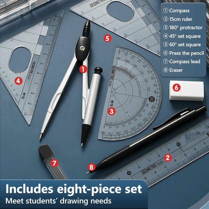 M&G Compass Set Ruler Measurement Set Learning Professional Multifunctional Drawing Tool Set Ruler and Ruler 8-pcs Set ALPENZO