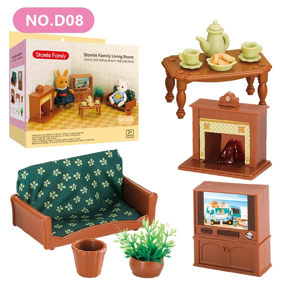 1:12 Miniature Furniture Forest Family Kitchen Toy Dining Table Dollhouse Accessories Bathroom Pretend Play For Girl Gifts Toys ALPENZO