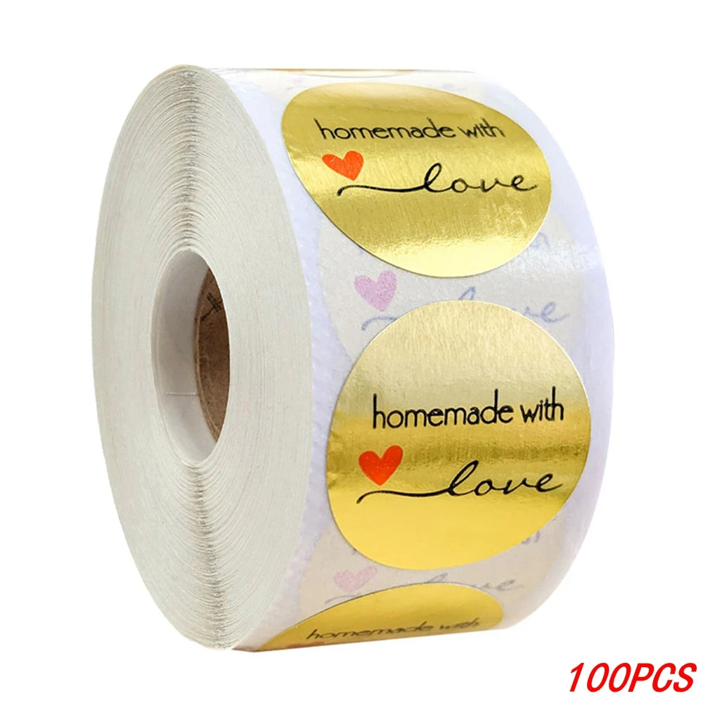 100-500pcs 1inch Vintage Kraft Paper Handmade With Love Stickers for Package Thank You Stationery Adhesive Labels Baking Seals ALPENZO