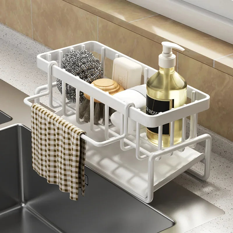 Kitchen Shelf Rag Storage Drainage Shelf No-Punch Storage Rack Home Spice Rack Sink Tap Sink Drainage Rack Kitchen Accessories - ALPENZO