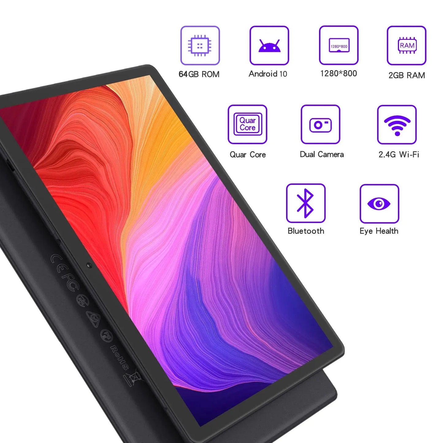 PRITOM 10 Inch Tablet PC with SIM Slot Android 10 64 GB Quad Core Touch Screen WiFi GPS Support 3G Phone Call - ALPENZO