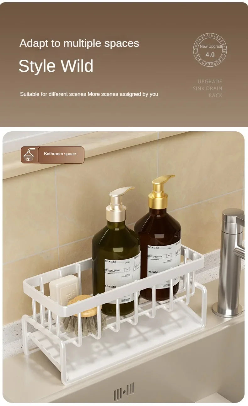 Kitchen Shelf Rag Storage Drainage Shelf No-Punch Storage Rack Home Spice Rack Sink Tap Sink Drainage Rack Kitchen Accessories - ALPENZO