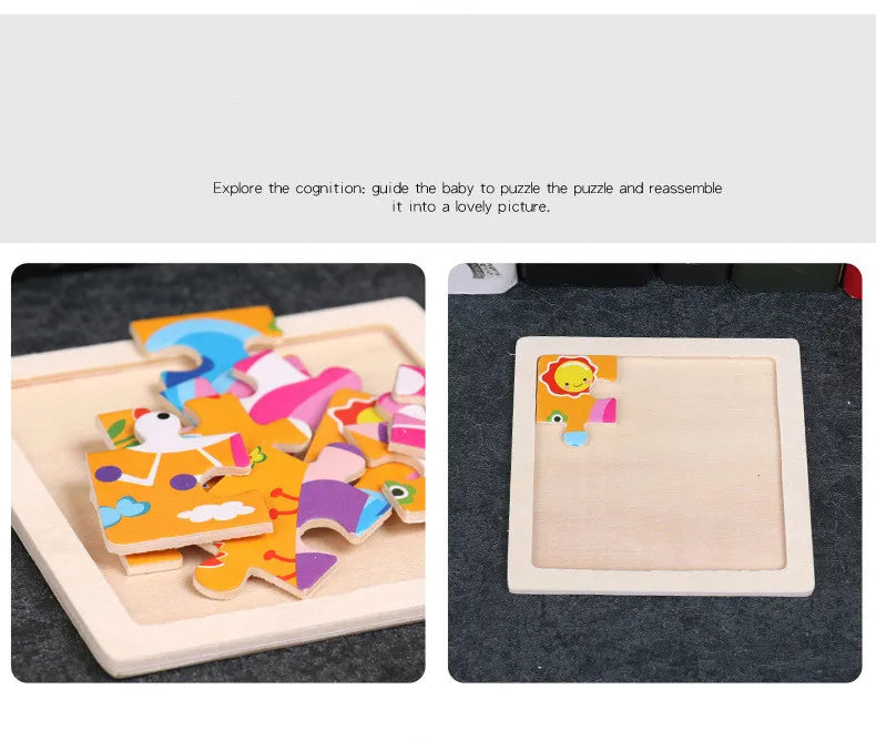 Hot Sale 11X11CM Kids Wooden Puzzle Baby Cartoon Animal Traffic Tangram Wood Puzzle Educational Jigsaw Toys For Children Gifts ALPENZO
