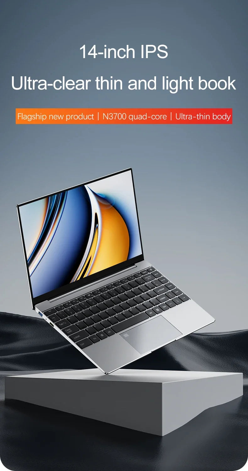 Ultra Slim Laptop 14.1" 16GB RAM 2TB SSD Intel N3700 Notebook Gamer 1920*1080 Display Office Study Computer PC Windows 11 Pro - ALPENZO