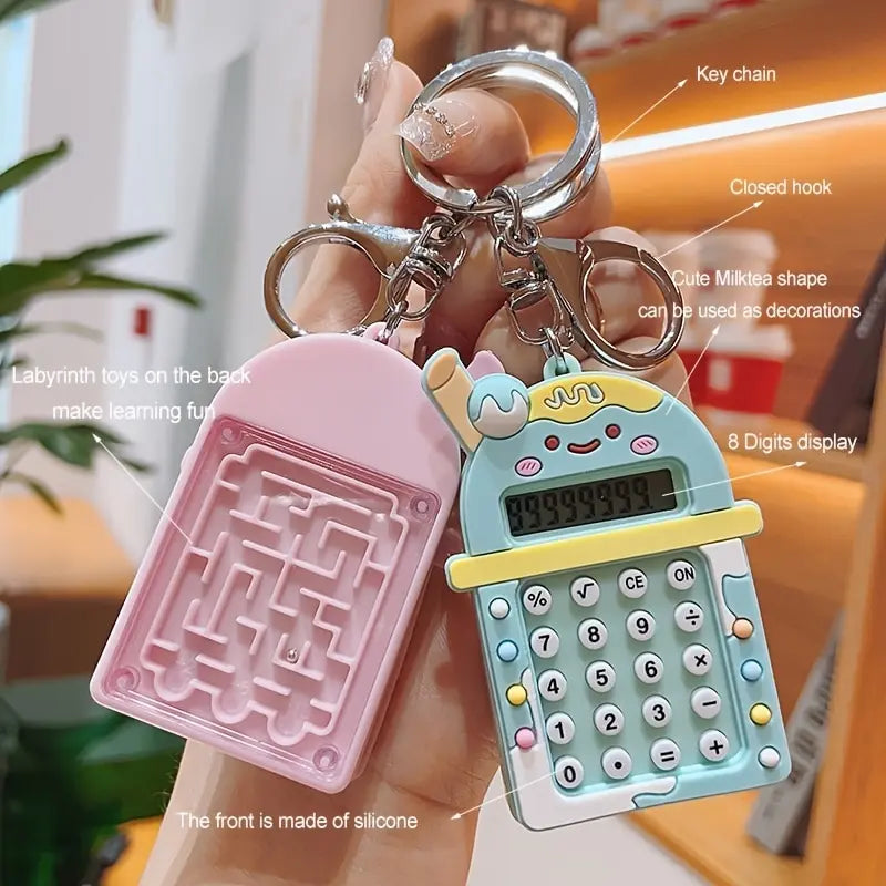 1pc Calculator Keychain Mini Portable Calculator With Creative Cute Keychain 8-Digit Display Pocket Calculator Keychain ALPENZO