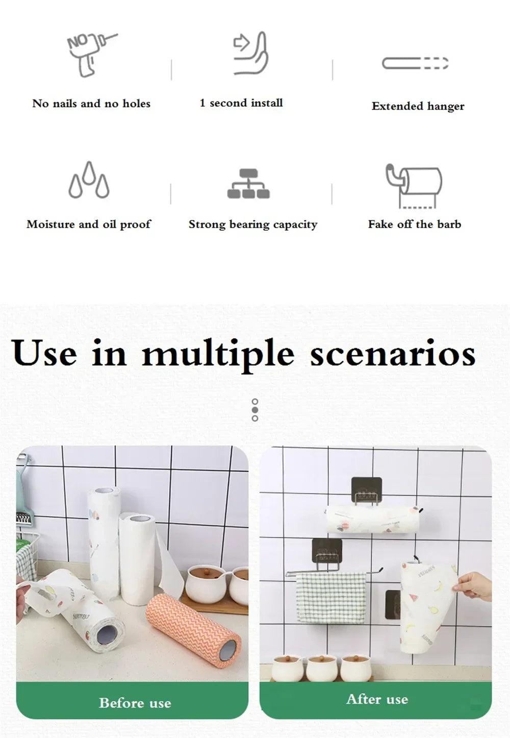 Kitchen paper towel stand glue toilet rack towel, hang tissue dispenser roll napkin cabinet storage accessories, 2 pieces - ALPENZO