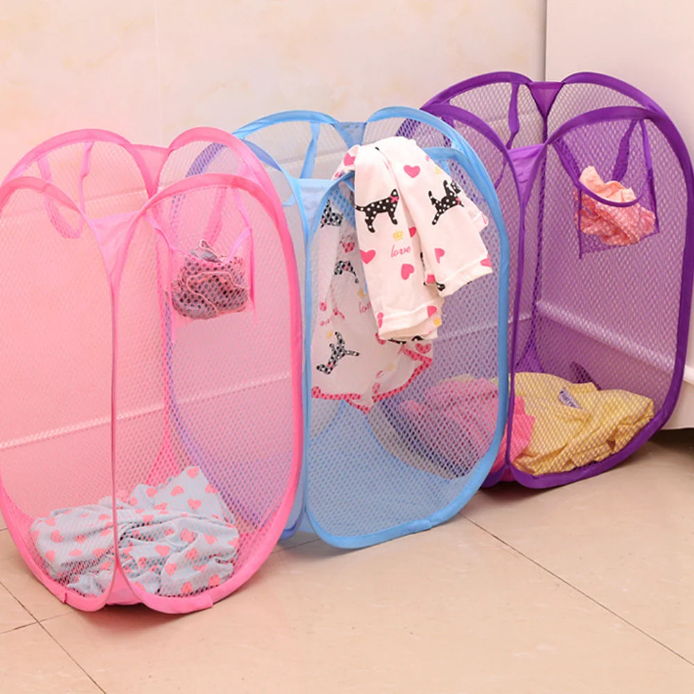 Folding Dirty Laundry Sorting Basket Washing Frame Bathroom Cloth Mesh Storage Bag Frame Bucket Laundry Organizers Storage Pouch - ALPENZO
