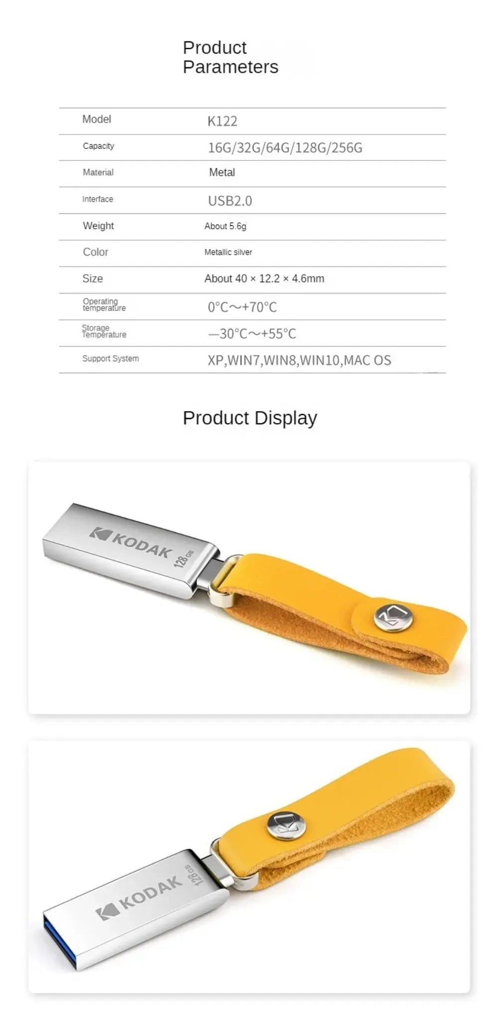 Kodak KODAK K122 USB2.0 mini full metal USB flash drive high speed car 32G-128G computer office USB flash drive - ALPENZO