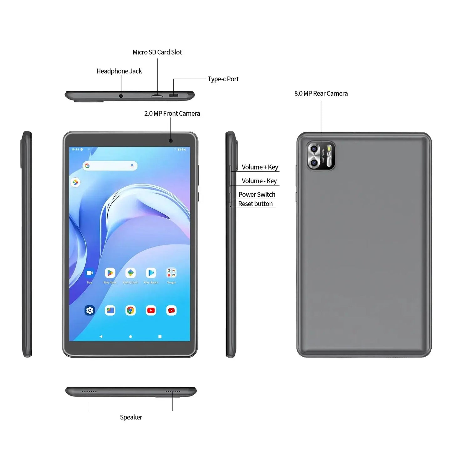 PRITOM 8 Inch Tablet Android 13, 8GB(4+4 Expand) RAM 64GB ROM,1TB Expand,1280x800 IPS Screen 5000MAH Battery,Dual Camera, WiFi - ALPENZO