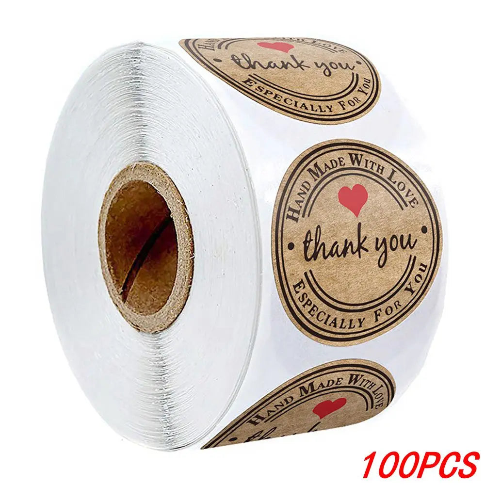 100-500pcs 1inch Vintage Kraft Paper Handmade With Love Stickers for Package Thank You Stationery Adhesive Labels Baking Seals ALPENZO