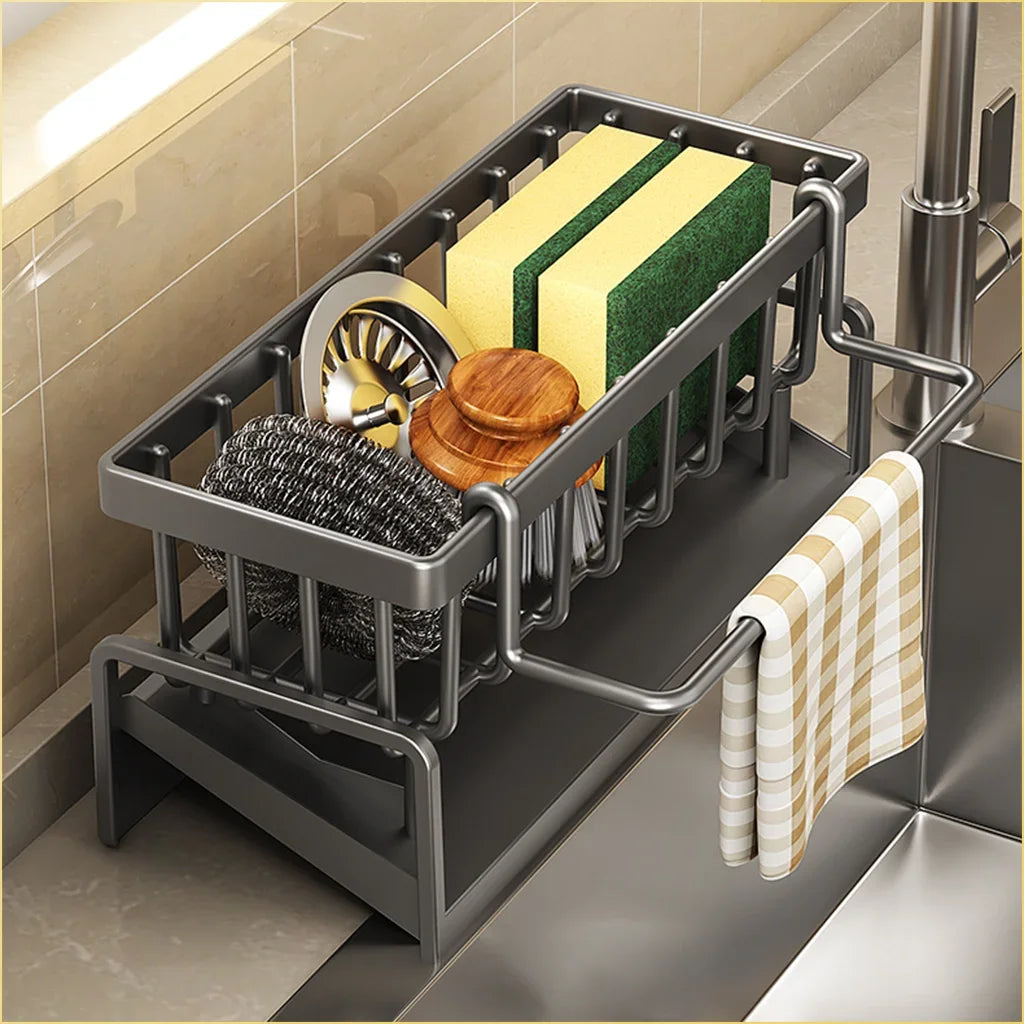 Kitchen Shelf Rag Storage Drainage Shelf No-Punch Storage Rack Home Spice Rack Sink Tap Sink Drainage Rack Kitchen Accessories - ALPENZO