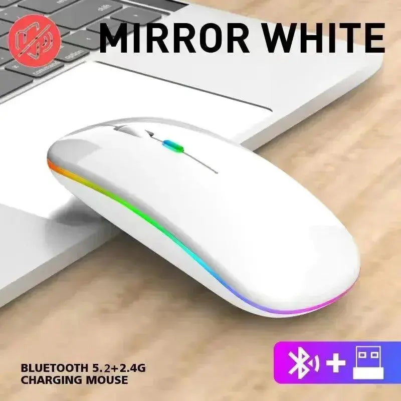 Wireless Mouse Rechargeable Silent LED Backlit Mice PC Laptop Computer Mous 2.4Ghz Receiver Bluetooth Dual Mode Optical Mice - ALPENZO