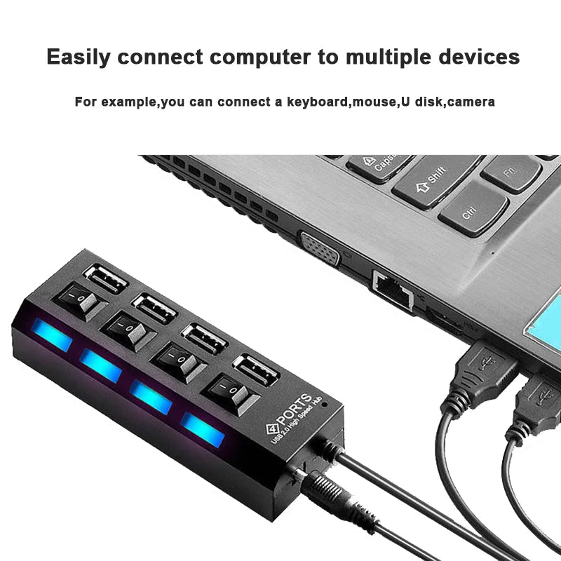 USB HUB USB Switch USB Hub 2.0 Adapter High Speed Multi 7 Ports Hub USB On/Off Switch Portable USB Splitter For Computer Laptop - ALPENZO