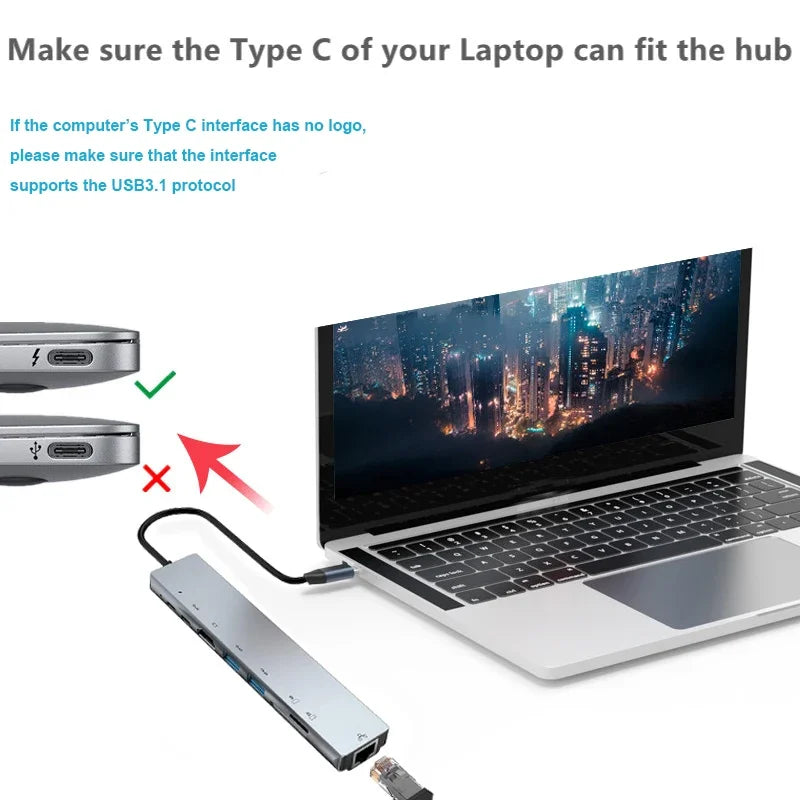 USB C HUB Type C Splitter Thunderbolt 3 Docking Station Laptop Adapter With For Macbook Air M1 iPad Pro - ALPENZO