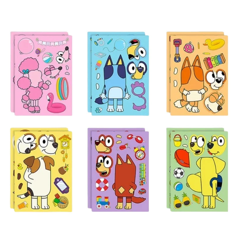 6/12/18Pcs Bluey Anime Cartoon Dog Puzzle Stickers Cute Children DIY Color Puzzle Education Stickers Kids Funny Toys Gift ALPENZO