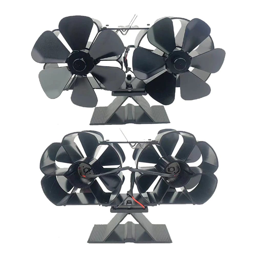 Wood Stove Fan Heat Powered Dual Silent Motors 6 Blades Non-Electric Heat Activated Fireplace Fan with Bracket and Magnetic Ther - ALPENZO