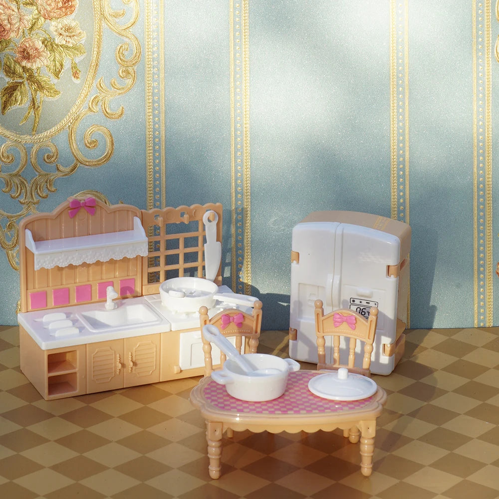 24Pcs Style Brown Miniature DollhouseFurniture Accessory Kids Toy Cute Kawaii Pink Kitchen Cooking Things For Girl Gifts ALPENZO