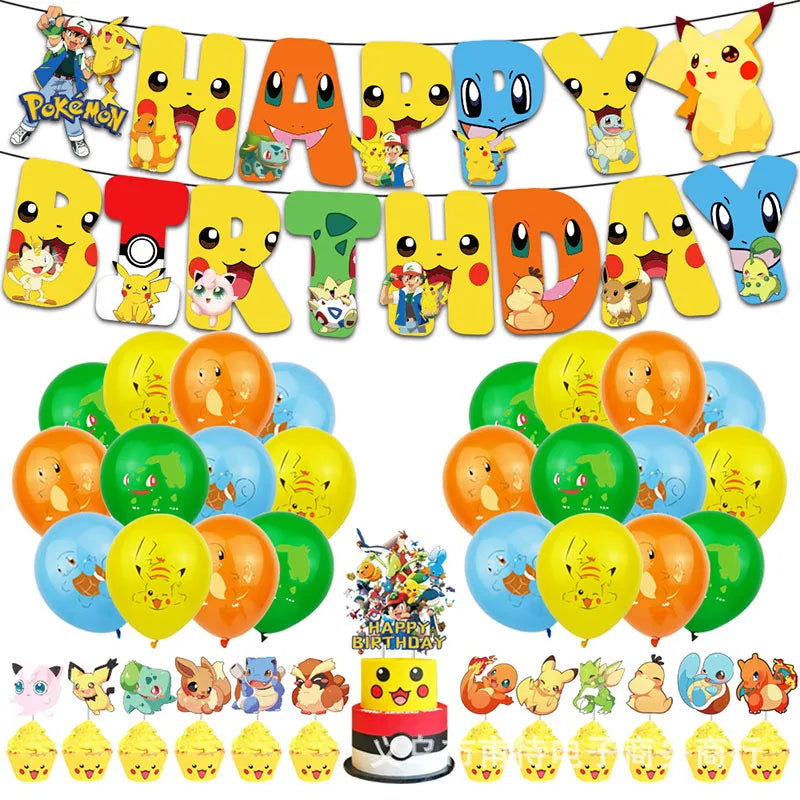 Cartoon Pikachu Theme Birthday Party Disposable Tableware Set Balloons Decorations Photo Props Background Pokemon Party Supplies ALPENZO