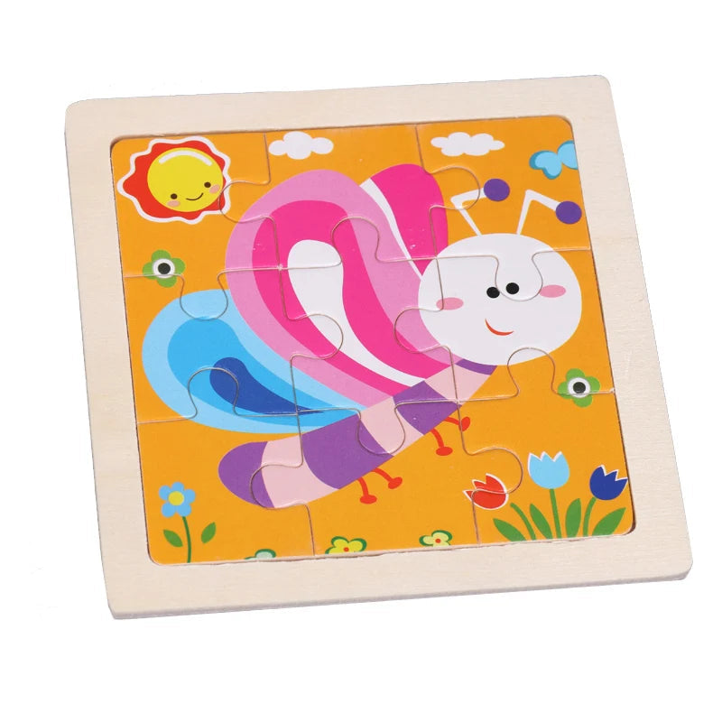 Hot Sale 11X11CM Kids Wooden Puzzle Baby Cartoon Animal Traffic Tangram Wood Puzzle Educational Jigsaw Toys For Children Gifts ALPENZO