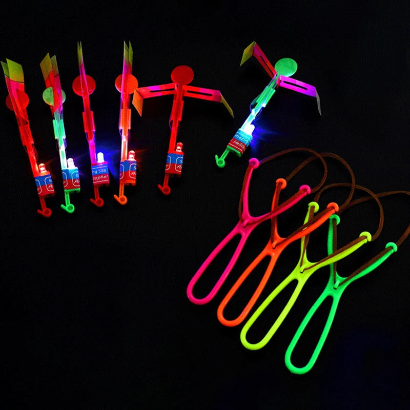 Amazing Light Toy Arrow LED Light Toys Outdoor Party Fun Gift Rubber Band Catapult Glow In The Dark Rocket Helicopter Flying Toy ALPENZO