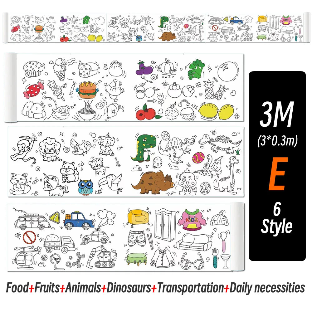 0.9/3M Space Food Animal Canvas Children's Drawing Roll DIY Coloring Paper Roll Color Filling Graffiti Paper-cut Painting School ALPENZO