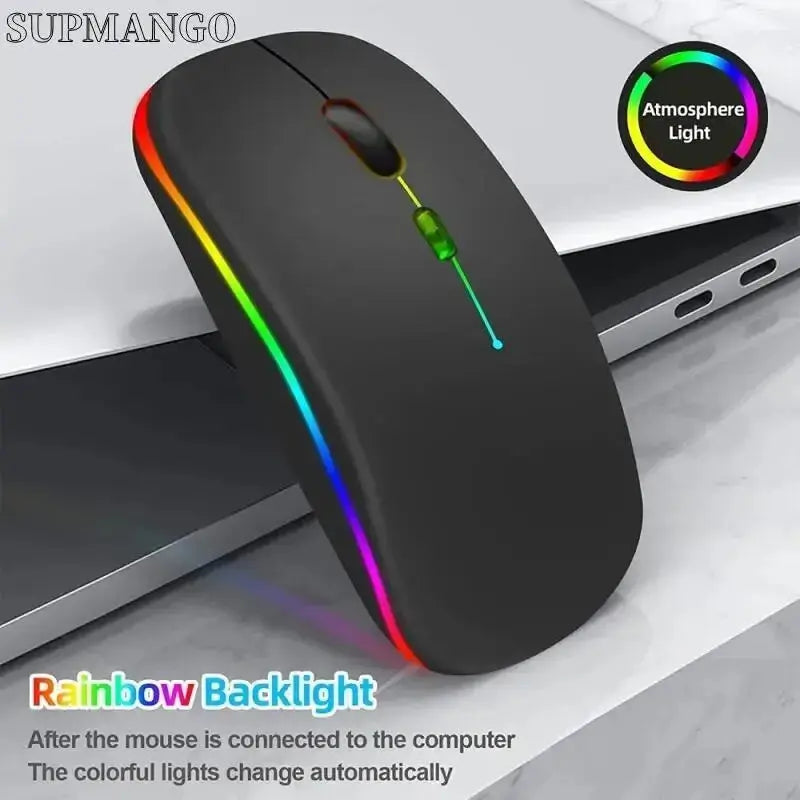 Wireless Mouse Rechargeable Silent LED Backlit Mice PC Laptop Computer Mous 2.4Ghz Receiver Bluetooth Dual Mode Optical Mice - ALPENZO
