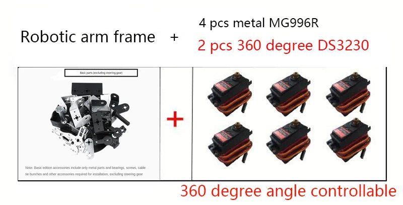 360 Degrees 6 DOF Robot Metal Alloy Mechanical Arm Claw Kit MG996R for Arduino Robotics Kit Educational Ps2 Programmable Toys ALPENZO