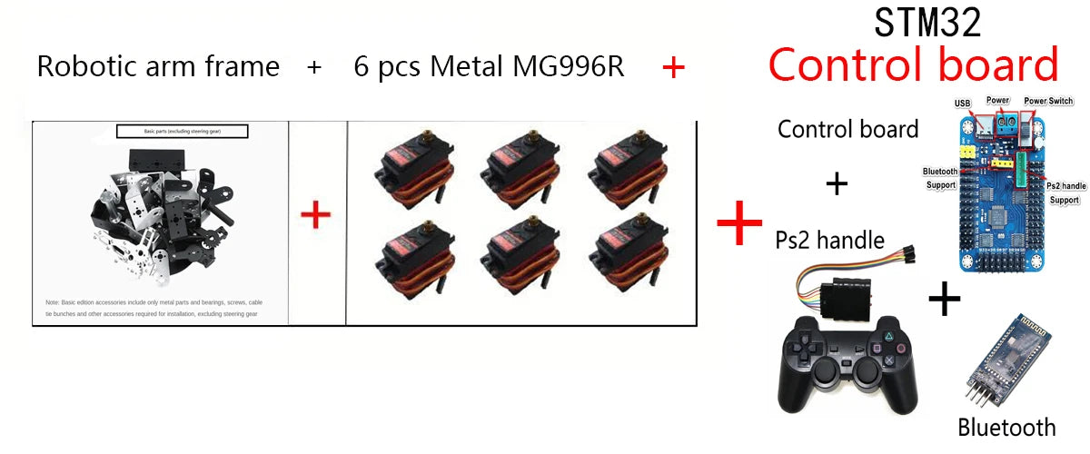 360 Degrees 6 DOF Robot Metal Alloy Mechanical Arm Claw Kit MG996R for Arduino Robotics Kit Educational Ps2 Programmable Toys ALPENZO