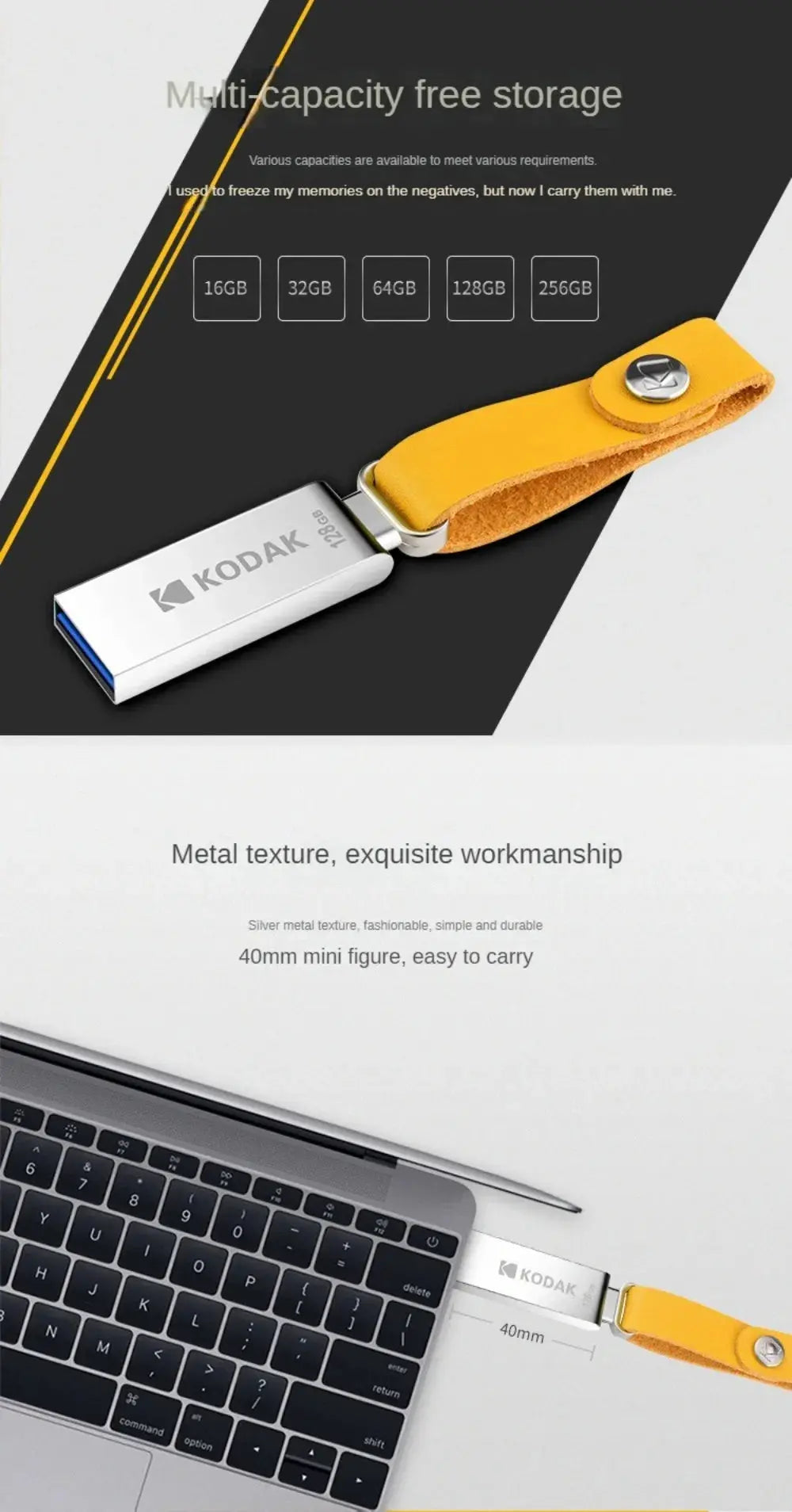 Kodak KODAK K122 USB2.0 mini full metal USB flash drive high speed car 32G-128G computer office USB flash drive - ALPENZO