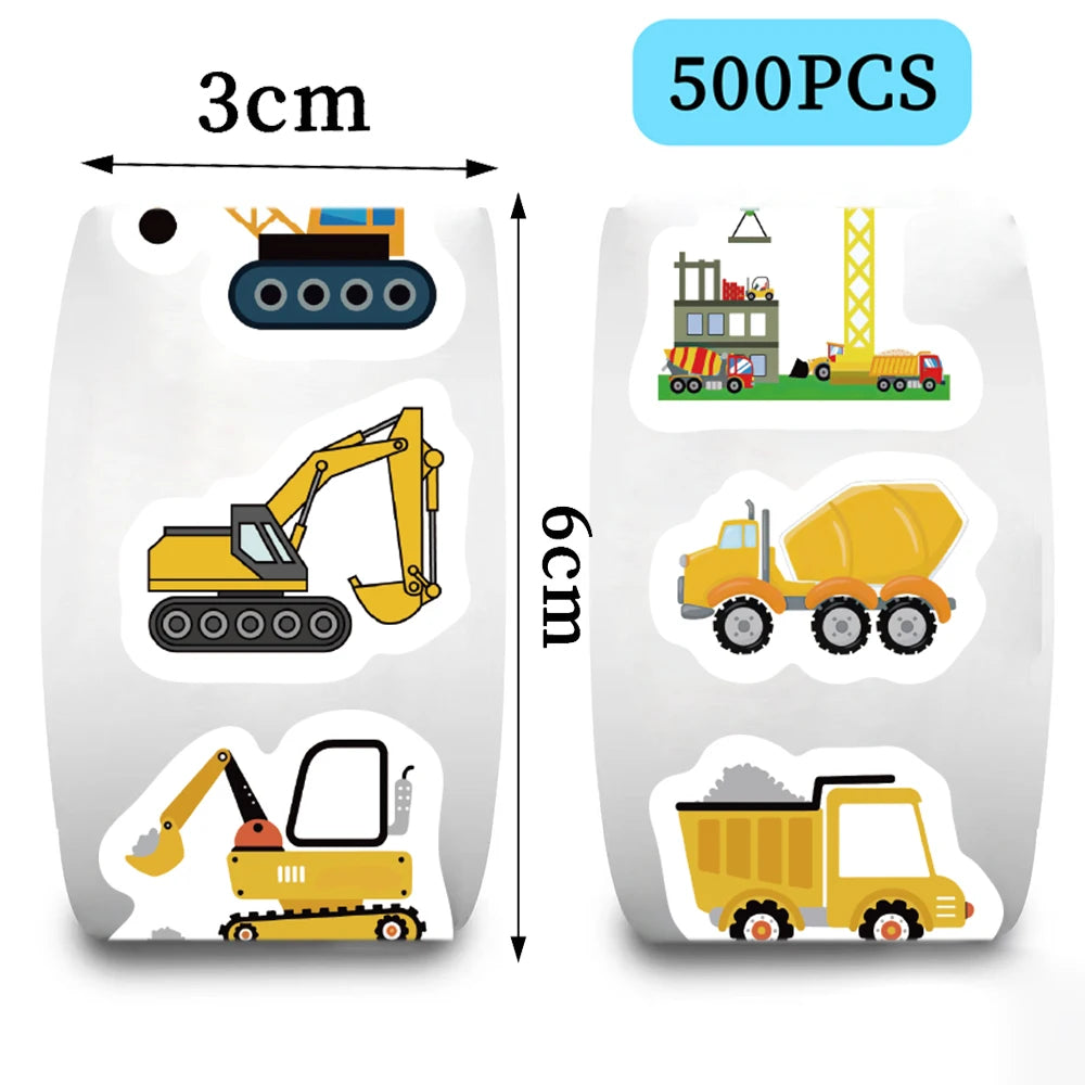 500Pcs Construction Vehicle Sticker Roll For Kids Reward Encourage Sticker For Labels Thank You Sticker Kids Toys ALPENZO