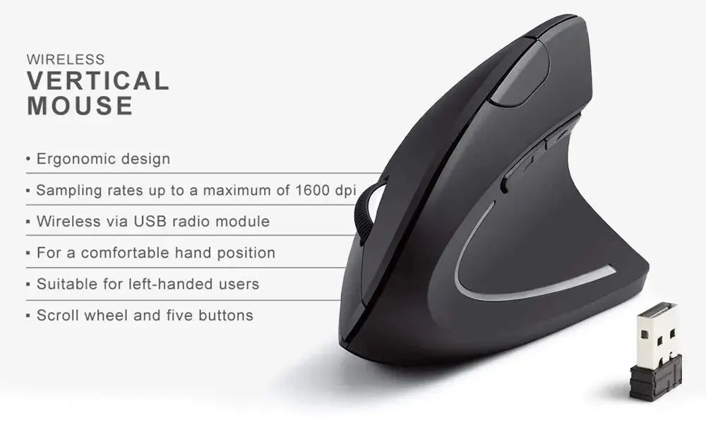 Vertical Mouse Ergonomic 2.4GHz Wireless Optical Mice 3 Adjustable DPI 800/1200/1600 6 Buttons for Laptop PC Computer Desktop - ALPENZO