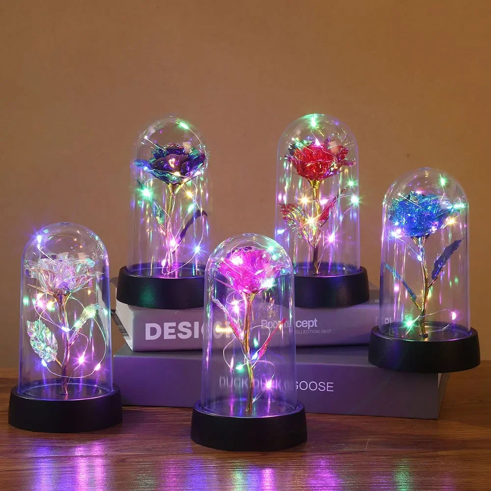 Valentines Day Gift for Girlfriend Eternal Rose LED Light Foil Flower In Glass Cover Mothers Day Wedding Favors Bridesmaid Gift - ALPENZO