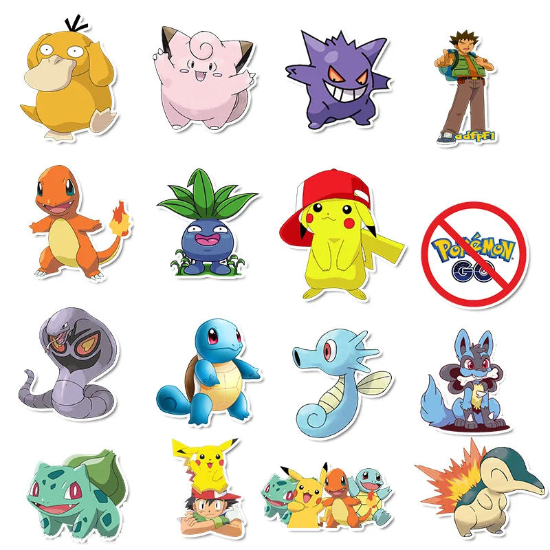 50/100Pcs Kawaii Pikachu Pokemon Stickers Motorcycle Phone Car Skateboard Laptop Decal Sticker Waterproof Classic Kid Toy ALPENZO