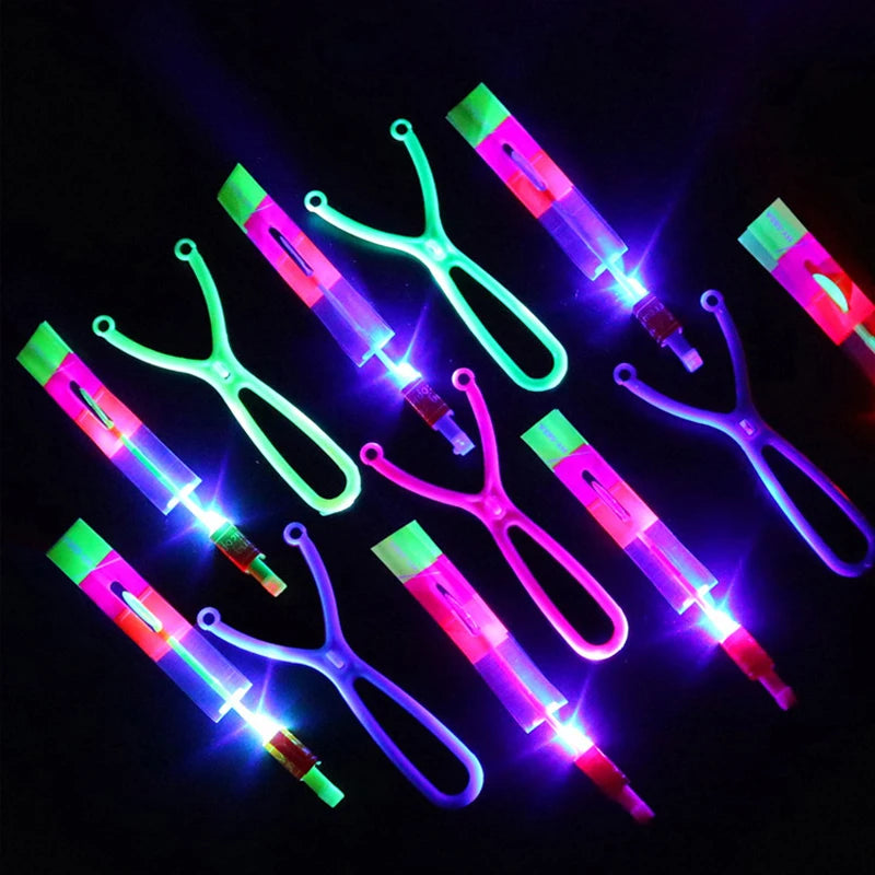 Amazing Light Toy Arrow LED Light Toys Outdoor Party Fun Gift Rubber Band Catapult Glow In The Dark Rocket Helicopter Flying Toy ALPENZO